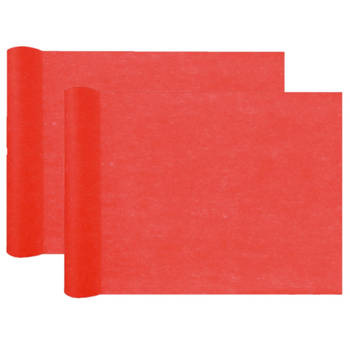 Santex Tafelloper op rol - 2x - polyester - rood - 30 cm x 10 m - Feesttafelkleden