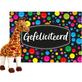 Keel toys - Cadeaukaart Gefeliciteerd met knuffeldier giraffe 30 cm - Knuffeldier