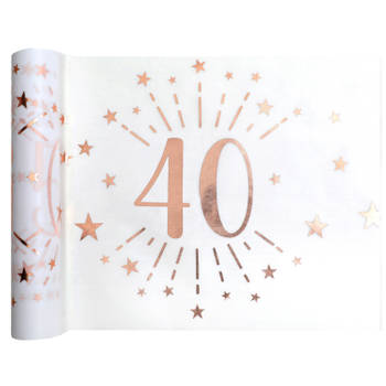 Santex Tafelloper op rol - 40 jaar - wit/rose goud - 30 x 500 cm - Feesttafelkleden