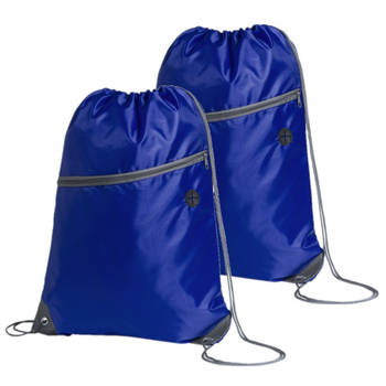Sport gymtas/rugtas - 2x - blauw - 34 x 44 cm - polyester - met rijgkoord - Gymtasje - zwemtasje