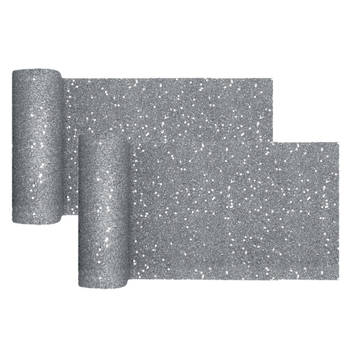 Santex Tafelloper op rol - 2x - zilver glitter - 18 x 500 cm - polyester - Feesttafelkleden