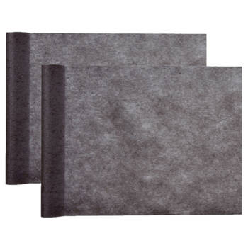 Santex Tafelloper op rol - 2x - polyester - zwart - 30 cm x 10 m - Feesttafelkleden
