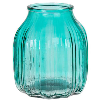 Bellatio Design Bloemenvaas klein - turquoise blauw glas - D14 x H16 cm - Vazen
