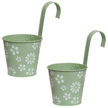 2x stuks bloempotten ophangbaar - zink - 14 x 24 cm - lichtgroen - Plantenpotten