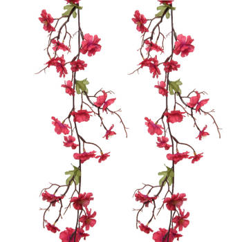 2x stuks kunstbloem/bloesem takken slinger - fuchsia roze - 187 cm - Kunstplanten