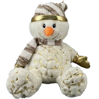 Pluche sneeuwpop knuffel pop met muts en sjaal 28 cm - Knuffelpop