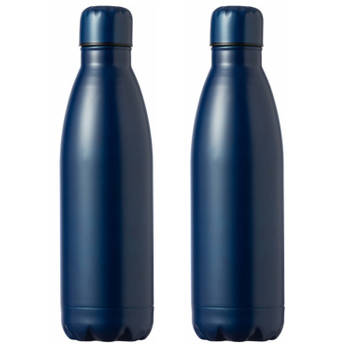 RVS waterfles/drinkfles - 2x - kleur blauw - met schroefdop - 790 ml - Drinkflessen