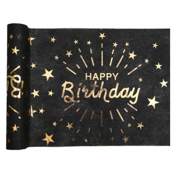 Santex Verjaardag tafelloper op rol - zwart/goud - 30 x 500 cm - Feesttafelkleden