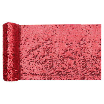 Santex Tafelloper op rol - polyester - rood pailletten - 30 x 300 cm - Feesttafelkleden