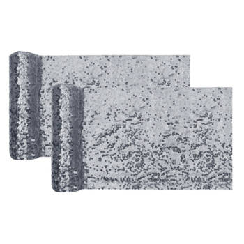 Santex Tafelloper op rol - 2x - polyester - zilver pailletten - 19 x 300 cm - Feesttafelkleden
