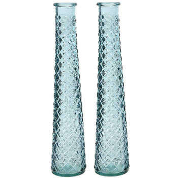 2x stuks vazen/bloemenvazen gerecycled glas - D7 x H32 cm - lichtblauw - Vazen