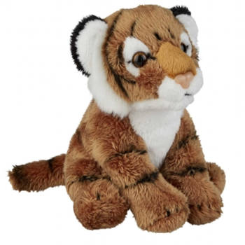 Ravensden Zittende pluche tijger knuffel - bruin 13 cm - Tijgers dieren knuffels - Knuffeldier