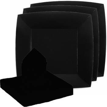 Santex servies set karton - 20x bordjes/25x servetten - zwart - Feestbordjes