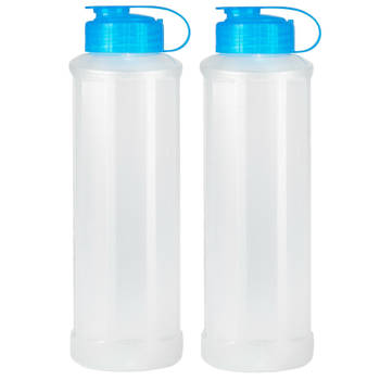 PlasticForte Waterfles/bidon - 2x - 1600 ml - transparant/blauw - kunststof - Drinkflessen