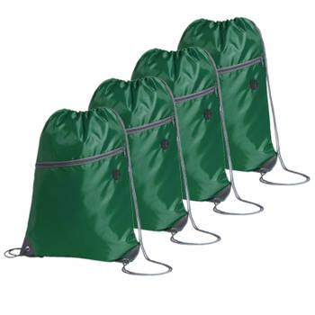 Sport gymtas/rugtas - 4x - groen - 34 x 44 cm - polyester - met rijgkoord - Gymtasje - zwemtasje