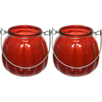 2x citronella kaarsen in glas - 15 branduren - D8 x H8 cm - rood - geurkaarsen