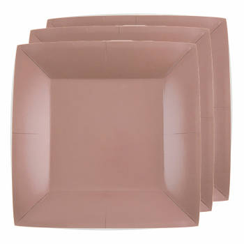 Santex feest bordjes vierkant rose goud - karton - 10x stuks - 23 cm - Feestbordjes