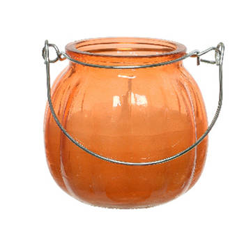 Citronella kaars - glas - oranje - 15 branduren - D8 x H8 cm - geurkaarsen