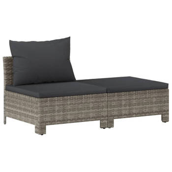 vidaXL 2-delige Loungeset met kussens poly rattan grijs