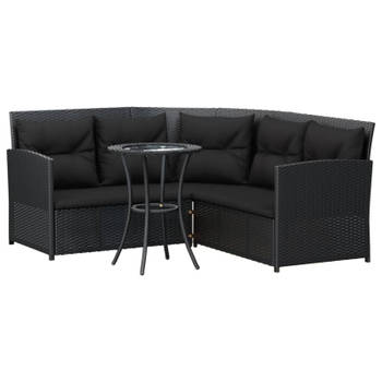 vidaXL 2-delige Loungeset met kussens L-vormig poly rattan zwart