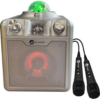 N-GEAR Disco Star 710 Silver - Draadloze Karaoke Bluetooth Speaker - Sterrenprojector - 2 Microfoons