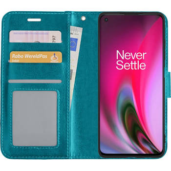 Basey OnePlus Nord 2 Hoesje Book Case Kunstleer Cover Hoes - Turquoise