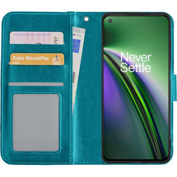 Basey OnePlus Nord CE Hoesje Book Case Kunstleer Cover Hoes - Turquoise