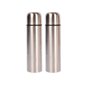 Zilveren Thermosfles Duo - Geïsoleerde Drinkflessen - Inhoud 500 ml - 24.5x6.5cm