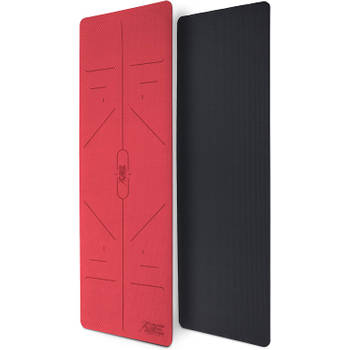 Yogamat, zwart-rood, 183 x 61 x 0,6 cm, fitnessmat, gymmat, gymnastiekmat, logo