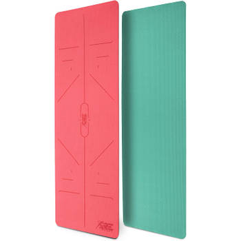 Yogamat, oranje/rood-turquoise, 183 x 61 x 0,6 cm, fitnessmat, gymmat, gymnastiekmat, logo