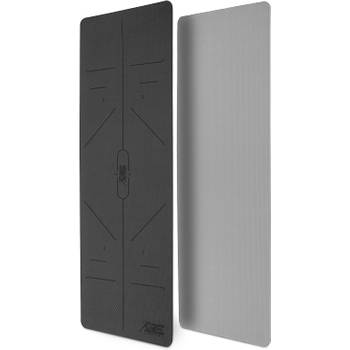Yogamat, zwart-grijs, 183 x 61 x 0,6 cm, fitnessmat, gymmat, gymnastiekmat, logo