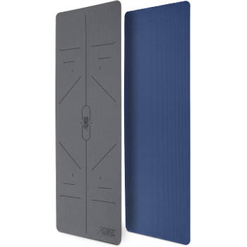 Yogamat, grijs-dblauw, 183 x 61 x 0,6 cm, fitnessmat, gymmat, gymnastiekmat, logo