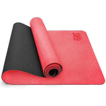 Yogamat zwart-rood, fitnessmat,, gymnastiekmat pilatesmat, sportmat, 183 x 61 x 0,6 cm