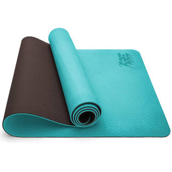 Yogamat turquoise-coffee, fitnessmat,, gymnastiekmat pilatesmat, sportmat, 183 x 61 x 0,6 cm