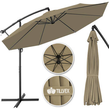 Tillvex Parasol Ø 3m bruin-zweefparasol -hangparasol- vrijhangende parasol- tuinparasol- slinger-balkon- aluminium-ka...