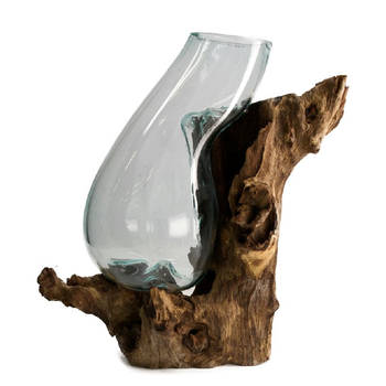 DKNC - Decoratief beeld Napels- Glas met hout - 25x25x40cm - Bruin
