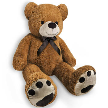 Teddybeer, 175cm, knuffel, knuffelbeer, bruin, met strik, pootafdruk, Valentijn