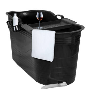 LIFEBATH - Zitbad Mira - Bath Bucket XL - Inclusief badrek - 400L - Ligbad 122 cm - Zwart