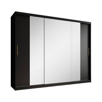 Meubella Kledingkast Mandalin - Zwart - 250 cm - Met spiegel