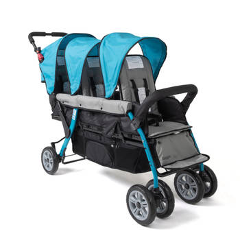 GAGGLE Compass Kinderwagen voor 3 kinderen Buggy met verstelbare gordel & zonnekap in Zwart / Blauw