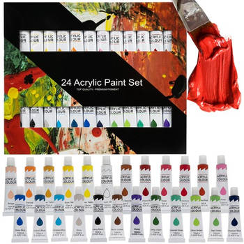 Maaleo 24 kleuren acrylverf set - In 12 ml tubes - Universeel gebruik - Hobby schilderen