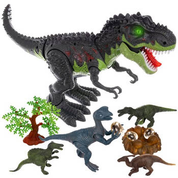 Dinosaurus T-Rex set met kleinere dino's en nest met licht en geluid effecten