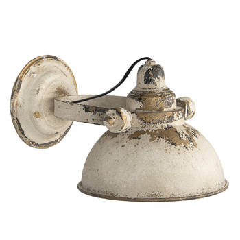 HAES DECO - Wandlamp - Shabby Chic - Vintage / Retro Lamp, 30x21x18 cm - Beige/Bruin Metaal - Ronde Muurlamp, Sfeerlamp