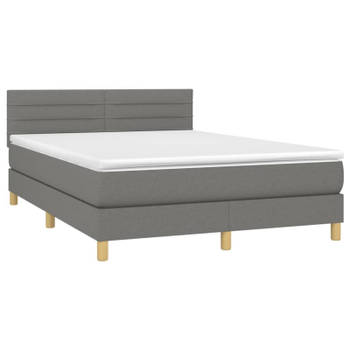 vidaXL Boxspring met matras en LED stof donkergrijs 140x190 cm