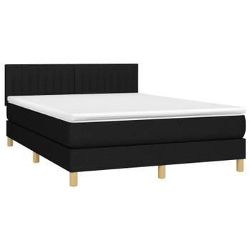 vidaXL Boxspring met matras en LED stof zwart 140x190 cm