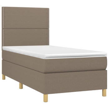 vidaXL Boxspring met matras en LED stof taupe 100x200 cm