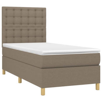 vidaXL Boxspring met matras en LED stof taupe 100x200 cm