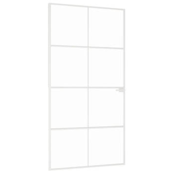 vidaXL Binnendeur 102x201,5 cm gehard glas en aluminium smal wit