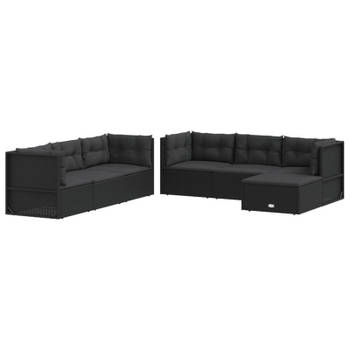 vidaXL 7-delige Loungeset met kussens poly rattan zwart