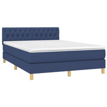 vidaXL Boxspring met matras en LED stof blauw 140x190 cm